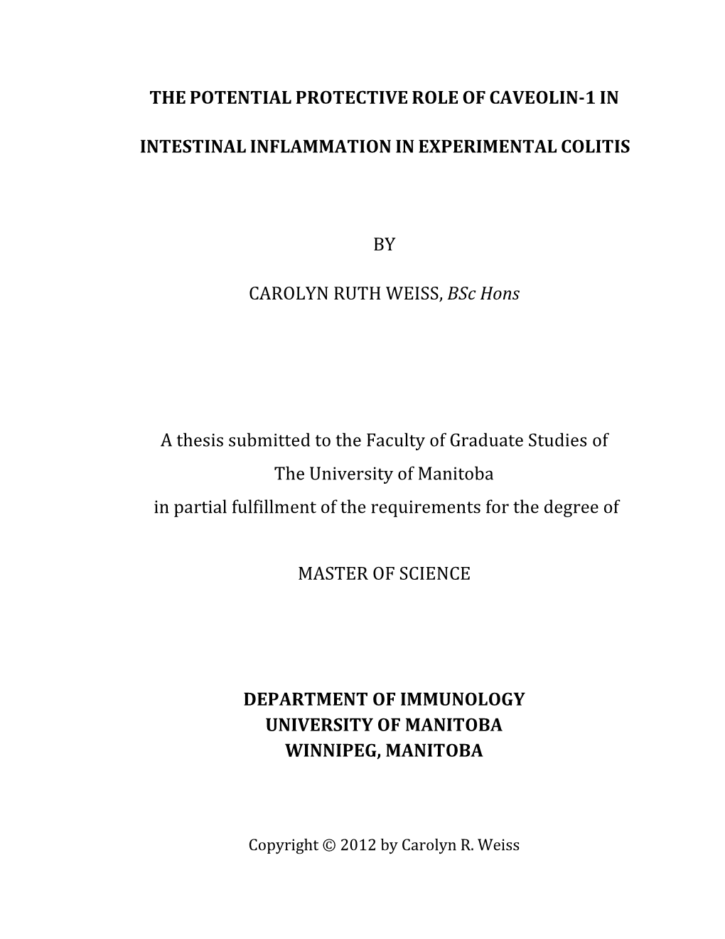 The Potential Protective Role of Caveolin-1 in Intestinal Inflammation in Experimental Colitis