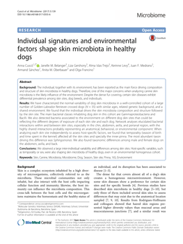 Individual Signatures and Environmental Factors Shape Skin Microbiota in Healthy Dogs Anna Cuscó1,2* , Janelle M