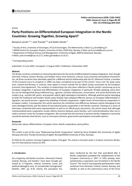 Party Positions on Differentiated European Integration in the Nordic Countries: Growing Together, Growing Apart?
