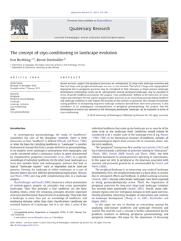 The Concept of Cryo-Conditioning in Landscape Evolution