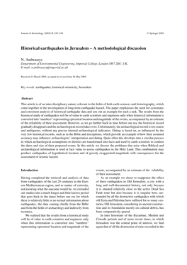 Historical Earthquakes in Jerusalem – a Methodological Discussion