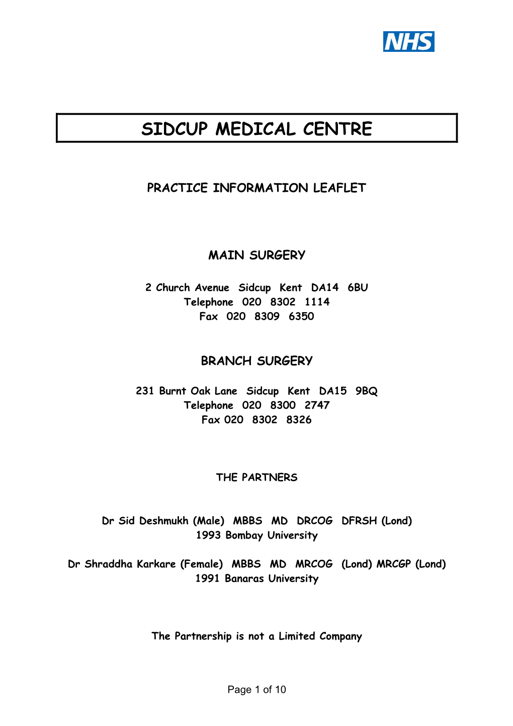 Practice Leaflet