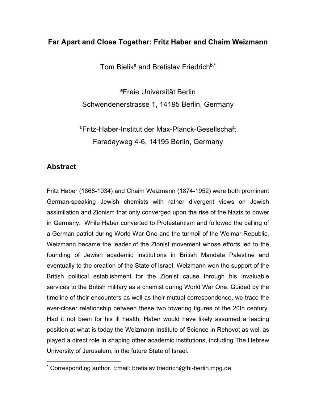 Haber and Weizmann Essay 2.6.2020