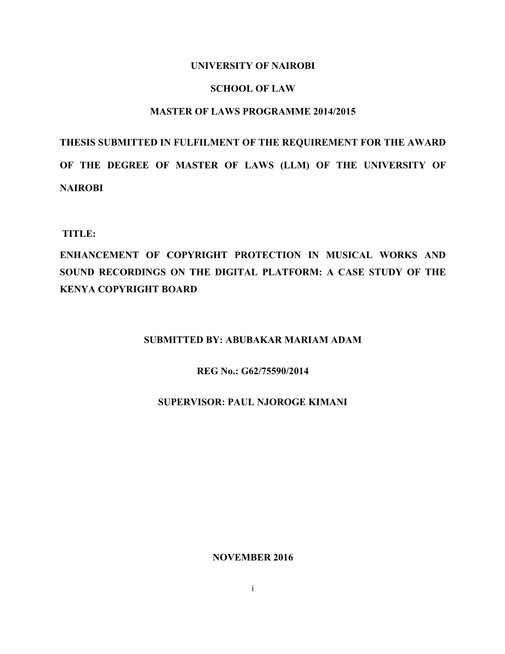 Enhancement of Copyright Protection in Musical Works and Sound Recordings on the Digital Platform: a Case Study of the Kenya Copyright Board