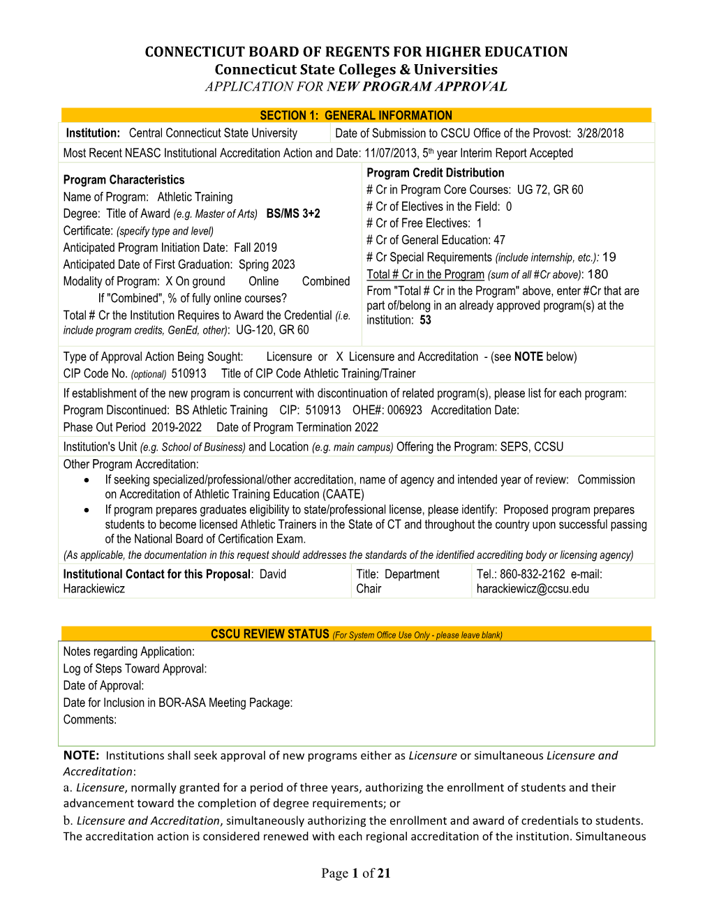 Revised BS/MS Athletic Training Proposal