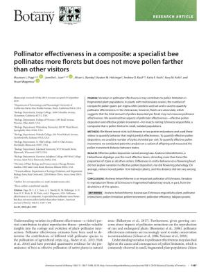 Pollinator Effectiveness in a Composite: a Specialist Bee Pollinates More Florets but Does Not Move Pollen Farther Than Other Visitors