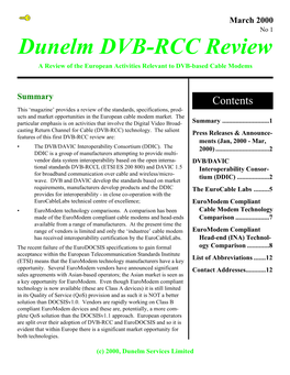 Dunelm DVB-RCC Review a Review of the European Activities Relevant to DVB-Based Cable Modems