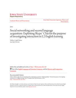 Social Networking and Second Language Acquisition: Exploiting