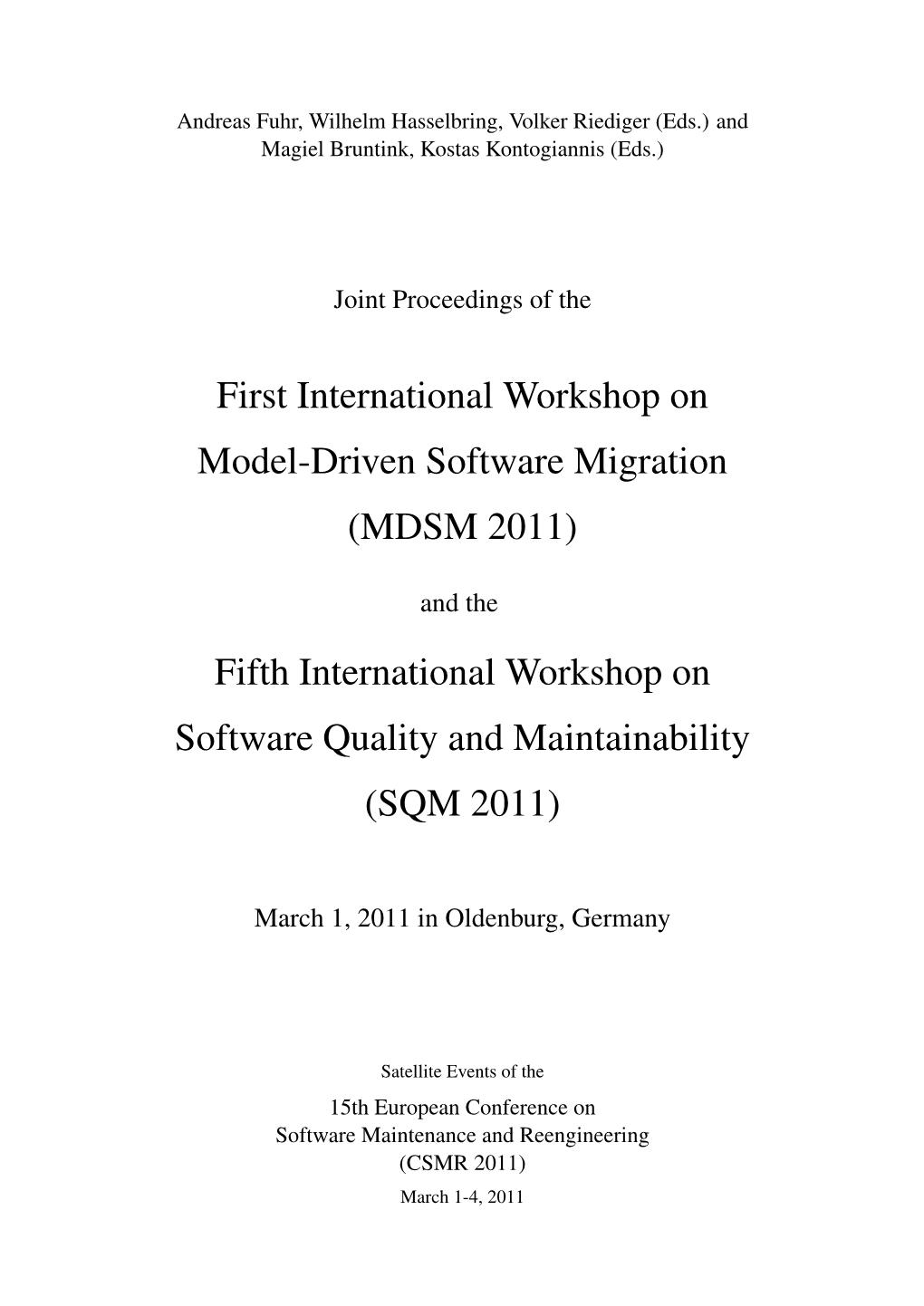 Joint Proceedings of MDSM 2011 and SQM 2011