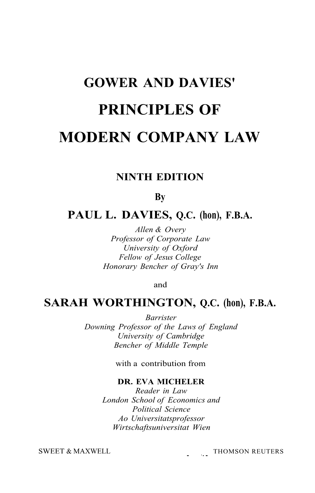 Gower and Da Vies' Principles of Modern Company Law