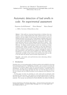 Automatic Detection of Bad Smells in Code: an Experimental Assessment