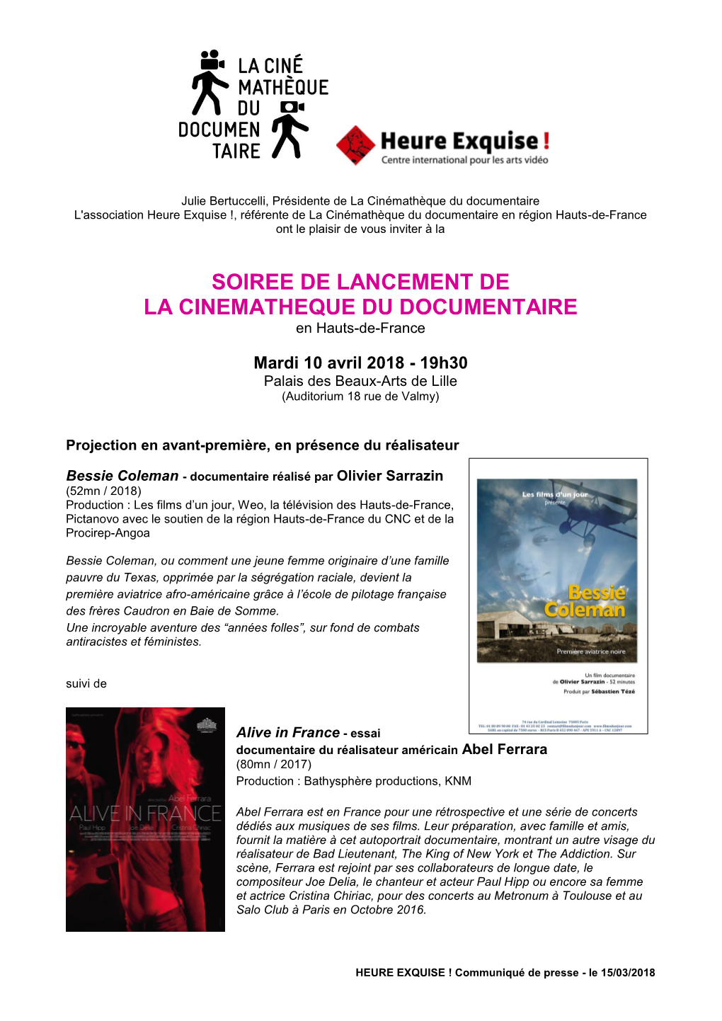 SOIREE DE LANCEMENT DE LA CINEMATHEQUE DU DOCUMENTAIRE En Hauts-De-France