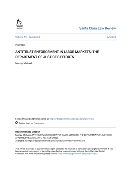 Antitrust Enforcement in Labor Markets: the Department of Justice’S Efforts