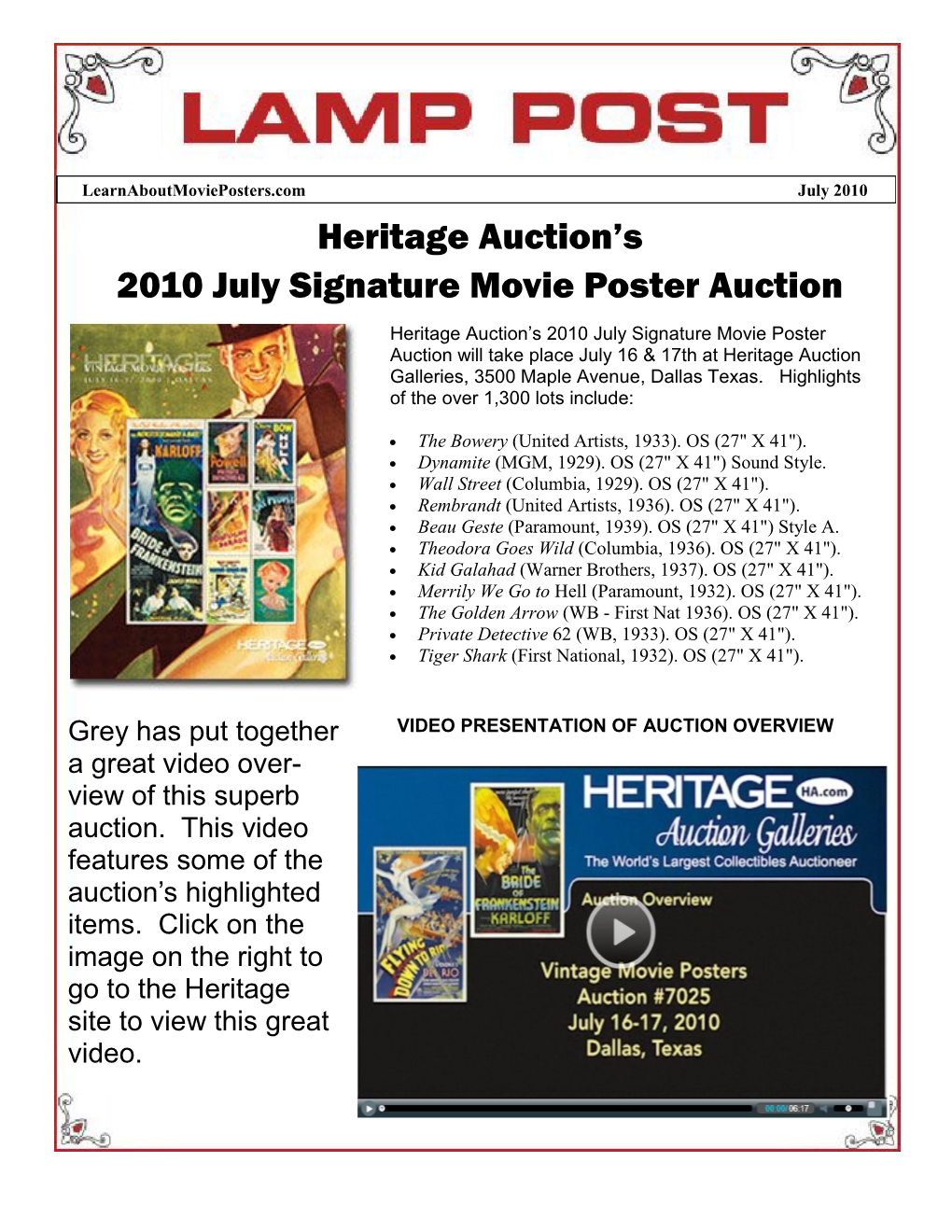 Heritage Auction's 2010 July Signature Movie Poster Auction