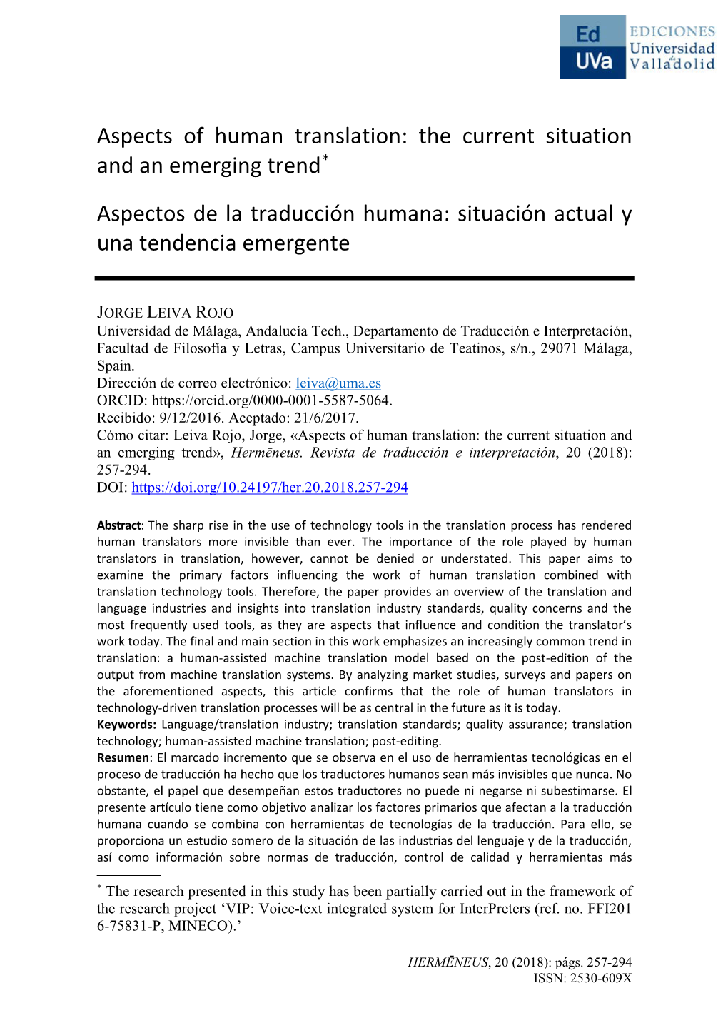 Aspects of Human Translation: the Current Situation and an Emerging Trend*