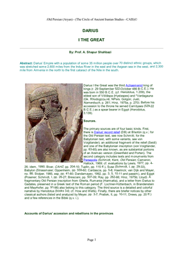 Darius I the Great Was the Third Achaemenid King of Kings (R