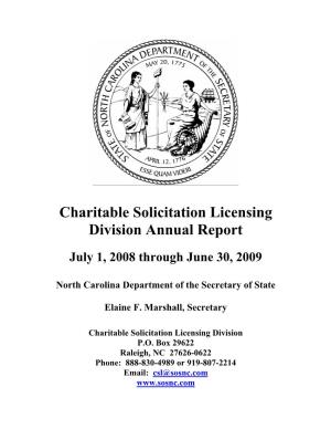 Charitable Solicitation Licensing Section Annual Report