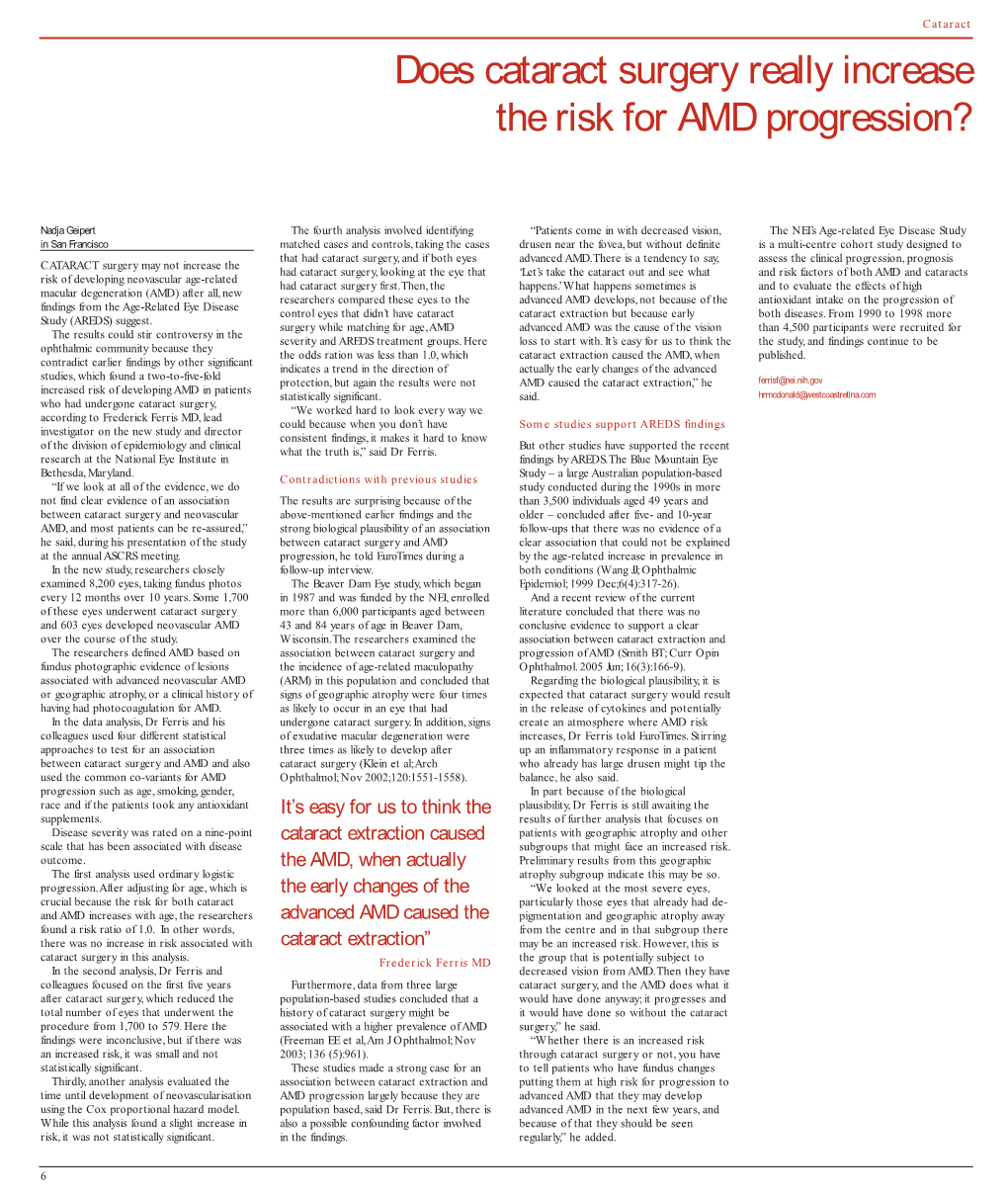 Does Cataract Surgery Really Increase the Risk for AMD Progression?