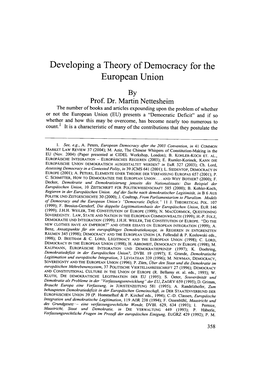 Developing a Theory of Democracy for the European Union