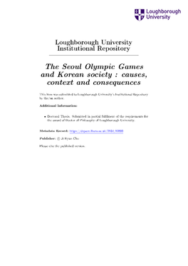 The Seoul Olympic Games and Korean Society : Causes, Context and Consequences