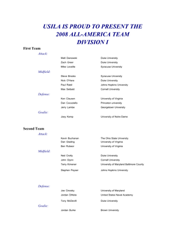 Usila Is Proud to Present the 2008 All-America Team Division I