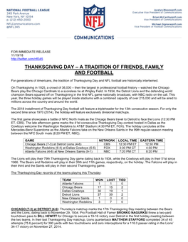 Thanksgiving Day – a Tradition of Friends, Family and Football