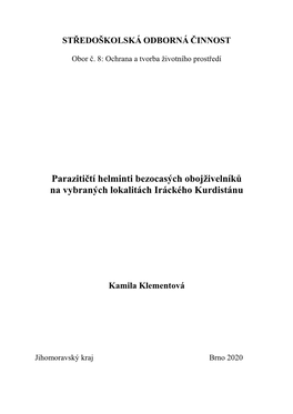 Parazitičtí Helminti Bezocasých Obojživelníků Na Vybraných Lokalitách Iráckého Kurdistánu