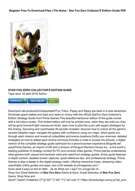 Livre Star Fox Zero Collector's Edition Guide