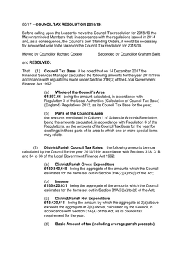 Council Tax Resolution 2018/19