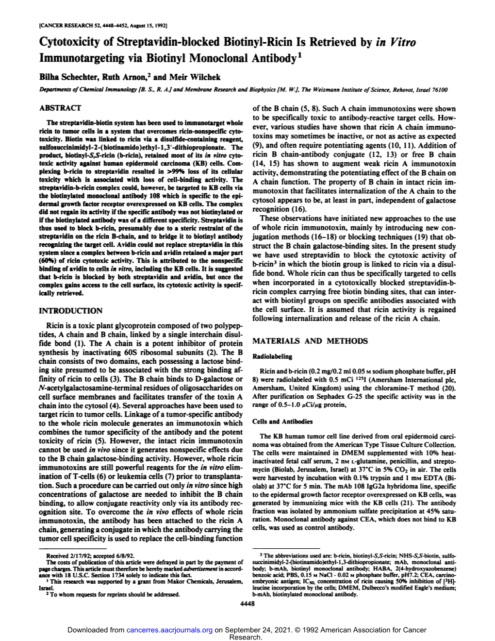 Cytotoxicity of Streptavidin-Blocked Biotinyl-Ricin Is Retrieved by in Vitro Immunotargeting Via Biotinyl Monoclonal Antibody1