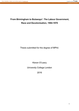 The Labour Government, Race and Decolonisation, 1964-1970