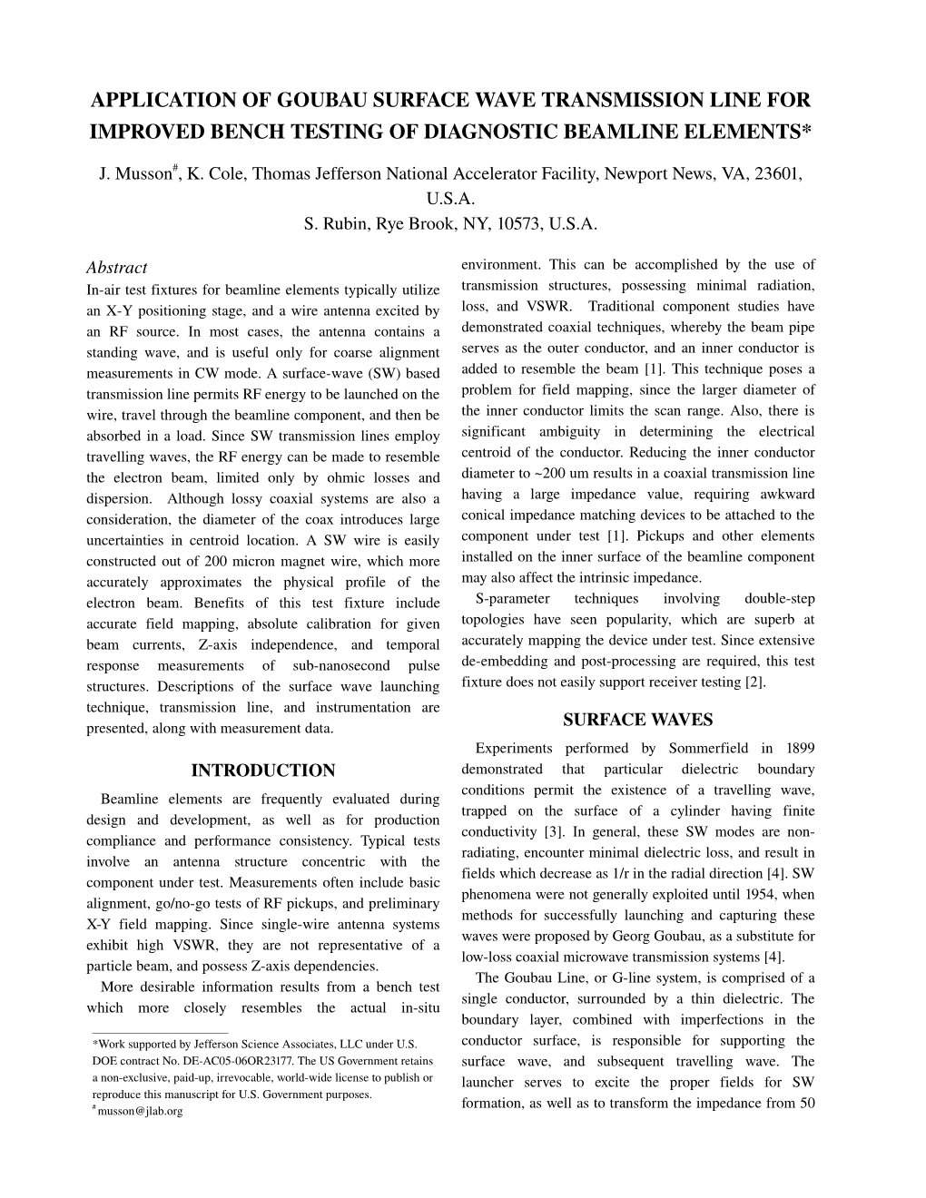 Application of Goubau Surface Wave Transmission Line for Improved Bench Testing of Diagnostic Beamline Elements*