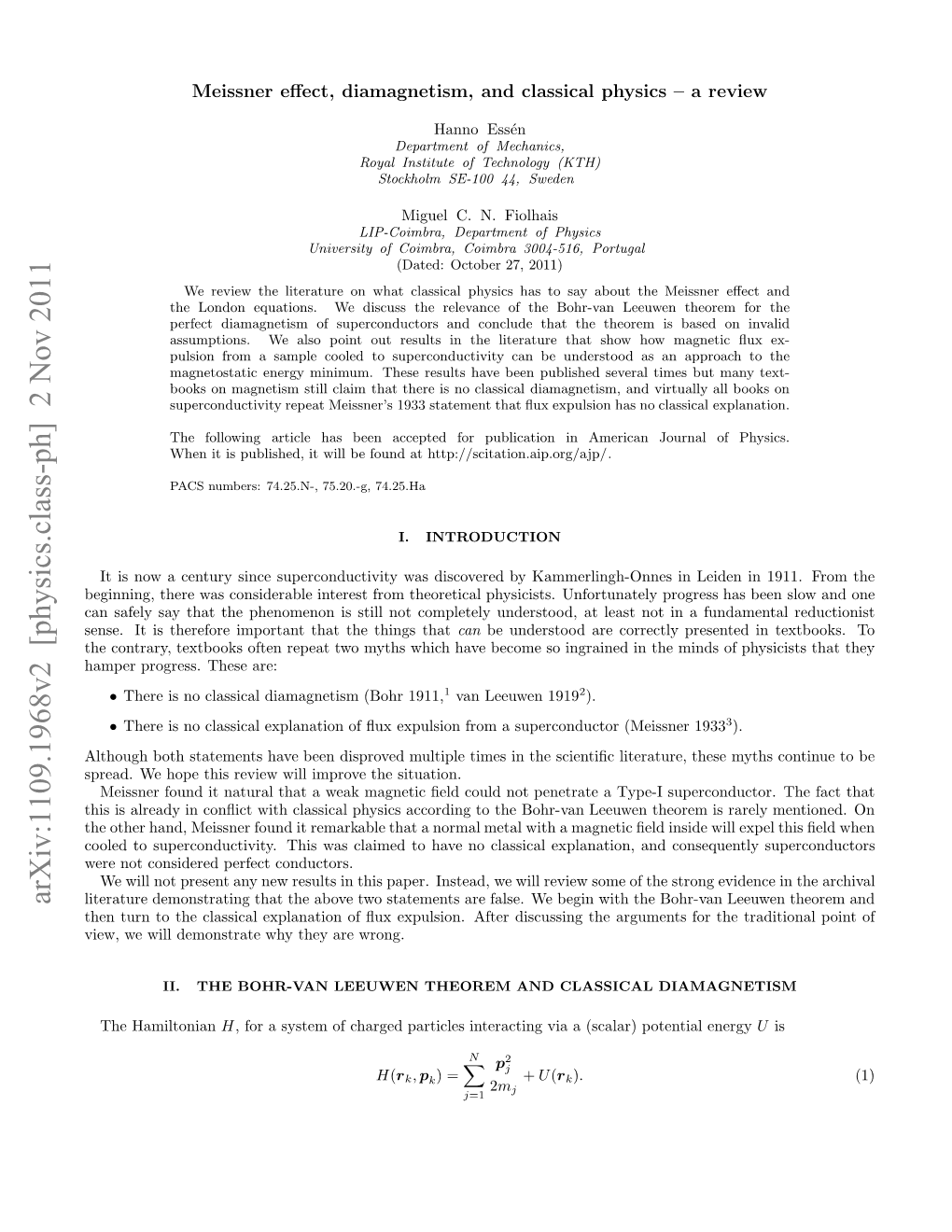 Meissner Effect, Diamagnetism, and Classical Physics-A Review