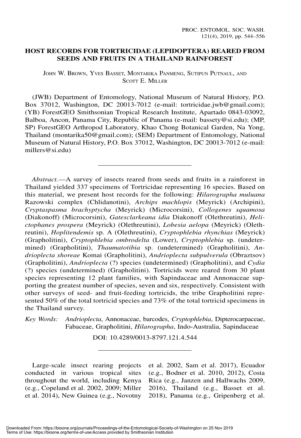 Host Records for Tortricidae (Lepidoptera) Reared from Seeds and Fruits in a Thailand Rainforest