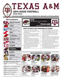 2014 AGGIE FOOTBALL Game Notes