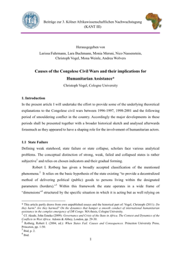 Causes of the Congolese Civil Wars and Their Implications for Humanitarian Assistance* Christoph Vogel, Cologne University