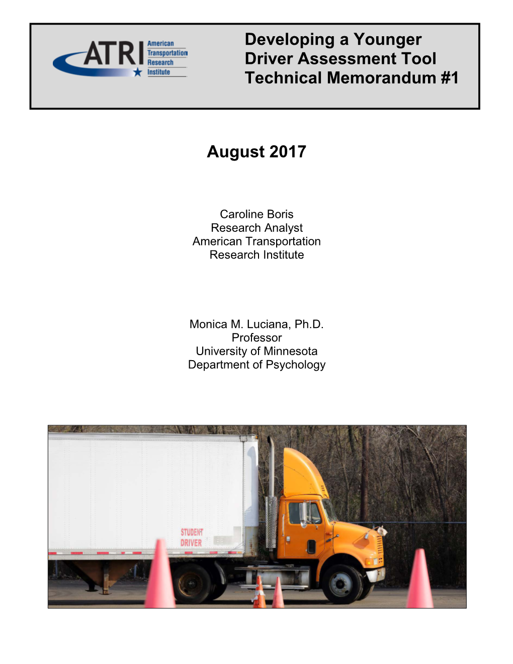 August 2017 Developing a Younger Driver Assessment Tool Technical