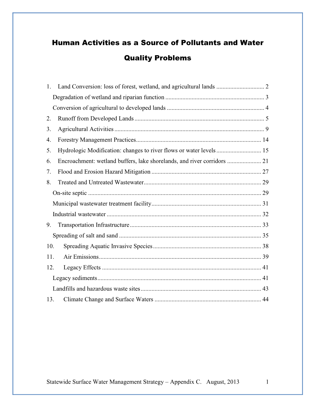 Human Activities As a Source of Pollutants and Water Quality