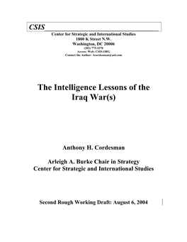 The Intelligence Lessons of the Iraq War(S)