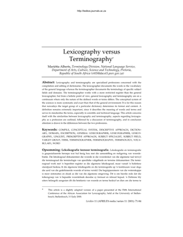 Lexicography Versus Terminography*