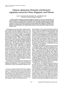 Chinese Characters: Semantic and Phonetic Regularity Norms for China, Singapore, and Taiwan