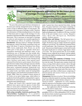 Integrated Pest Management Approaches for the Insect Pests of Moringa (Moringa Oleifera L.): Practices Tamoghna Saha, Nithya C