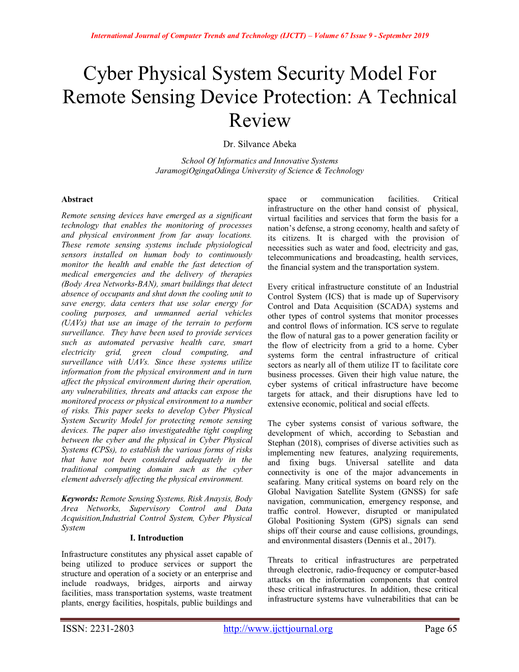 Cyber Physical System Security Model for Remote Sensing Device Protection: a Technical Review Dr