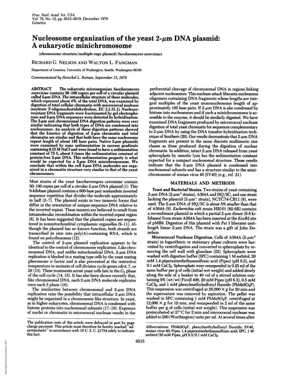 Nucleosome Organization Ofthe Yeast 2-,Um DNA Plasmid