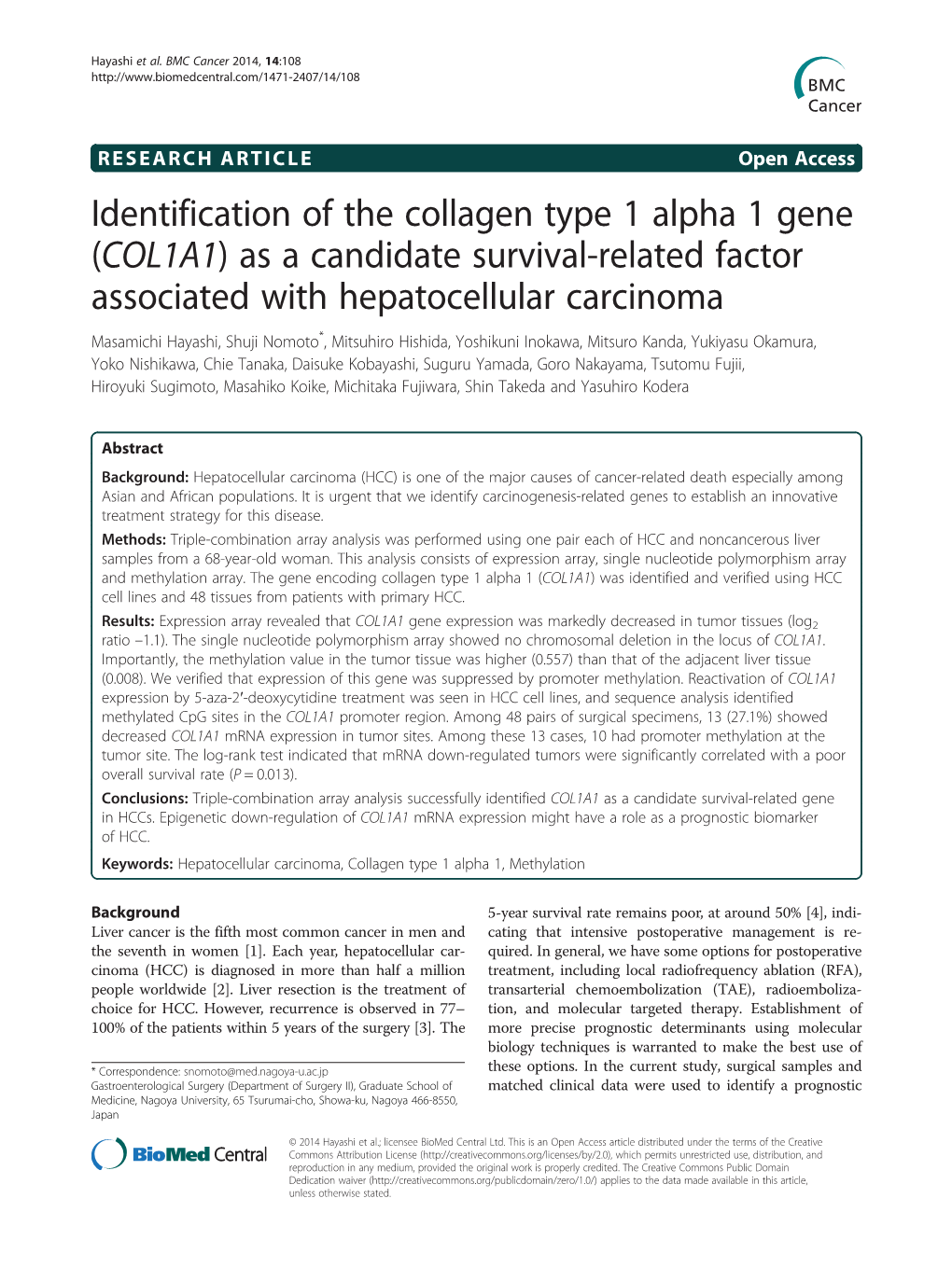 Identification of the Collagen Type 1 Alpha 1 Gene (COL1A1)