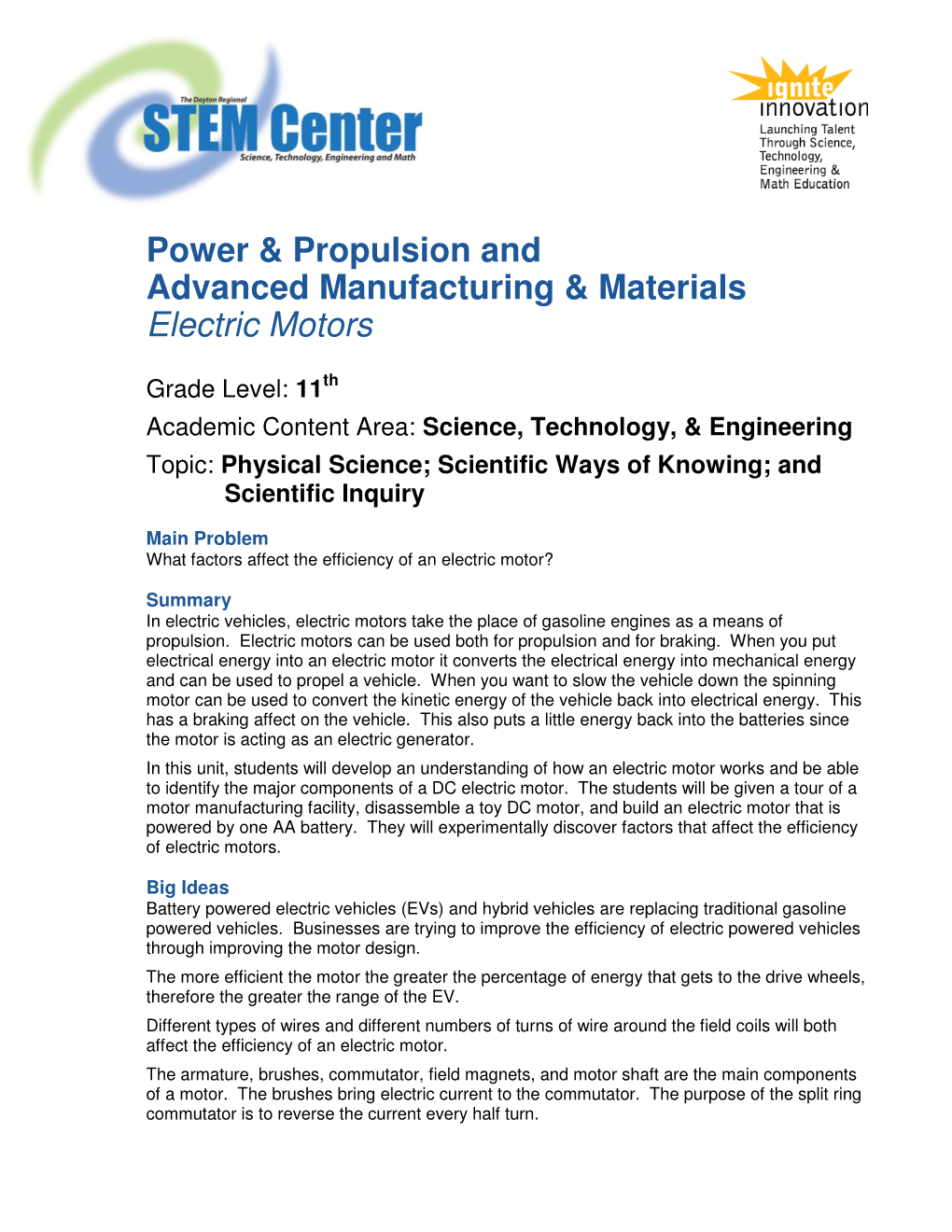 Power & Propulsion and Advanced Manufacturing & Materials Electric