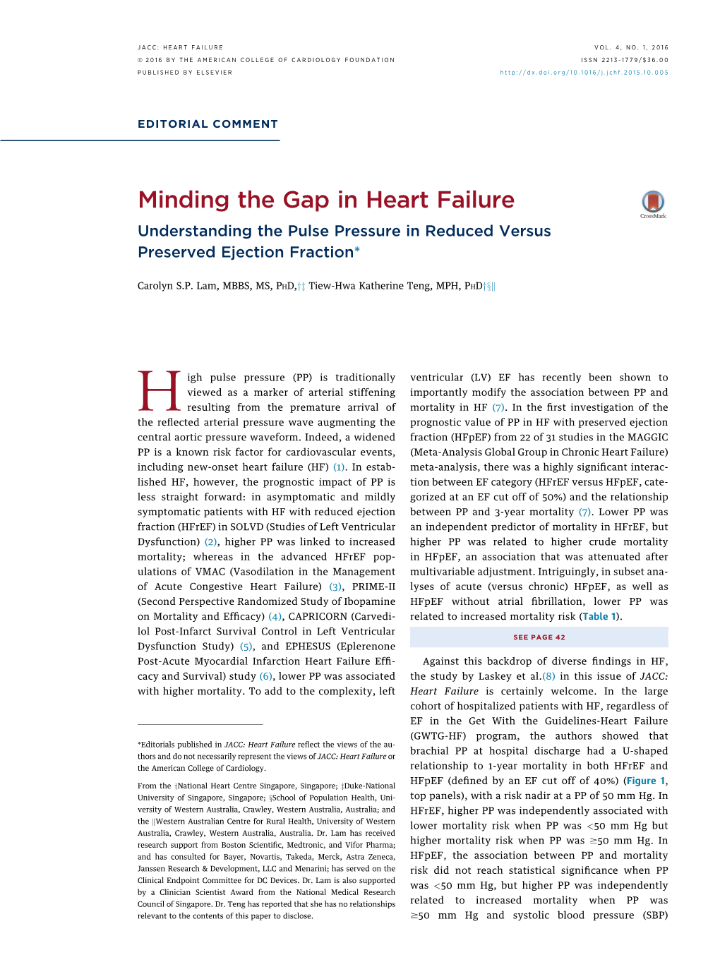 Minding the Gap in Heart Failure Understanding the Pulse Pressure in Reduced Versus Preserved Ejection Fraction*