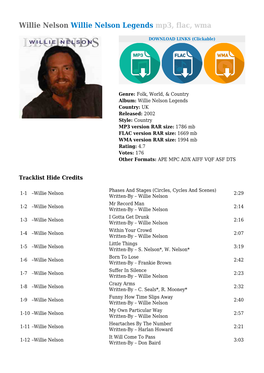 Willie Nelson Legends Mp3, Flac, Wma