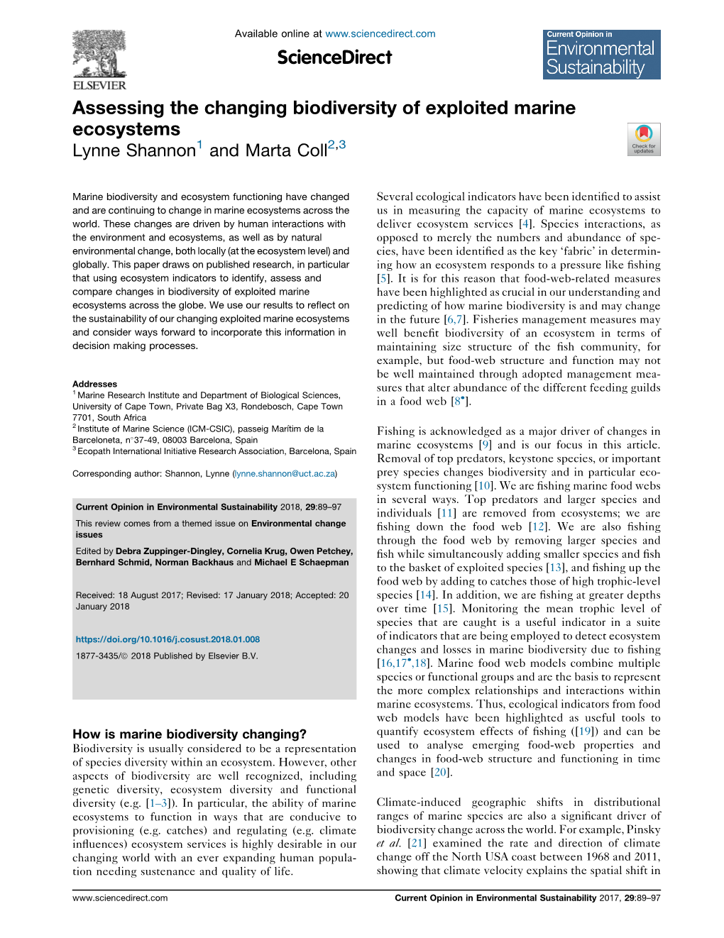 Assessing the Changing Biodiversity of Exploited Marine Ecosystems