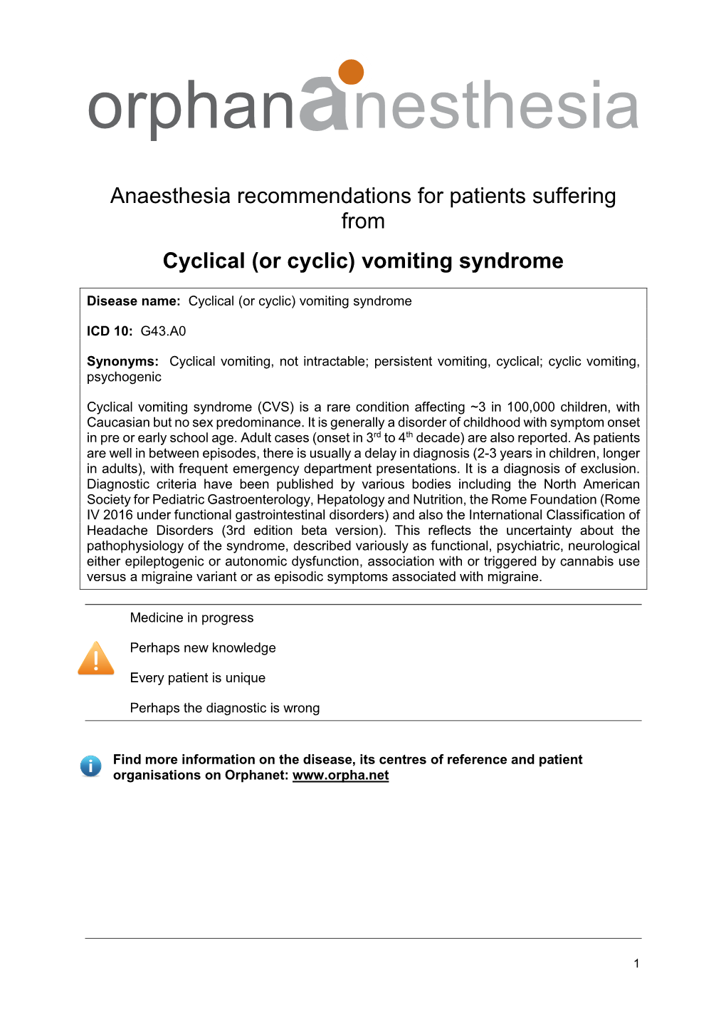 Cyclical Vomiting Syndrome Cvs Is A Rare Condition Affecting ~3 In